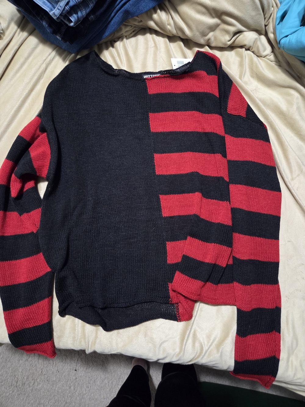 Hot Topic Black and Red Striped Crewneck Sweater